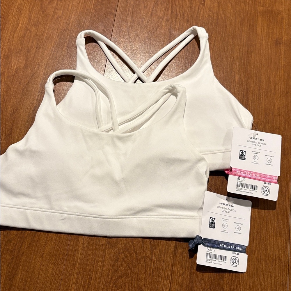 NWT Athleta Girl Bundle of two white Upbeat Bras Size Large/12.